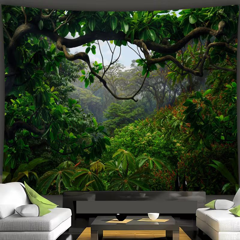2D Regenwald Baum Wandteppich Natur Landschaft Wandbehang für Studentenwohnheim