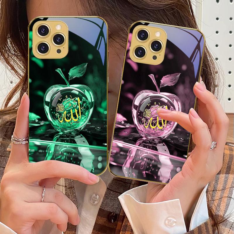 Crystal For Apple Green For IPhone 16 Pro Max 15 P ro 14 13 Plus 12 Mini 11Pro Max XS Max XR Golden tempered glass phone case