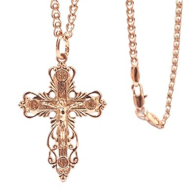 Cross Pendant Rose Gold Color Necklace Women's Elegant Color-preserving Jewelry