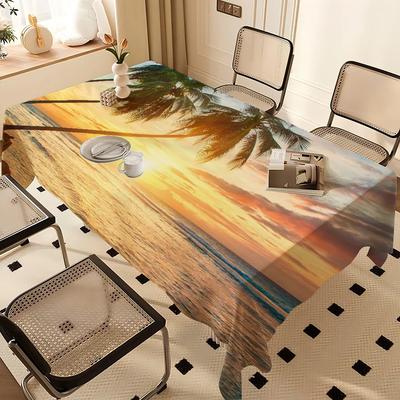 Sunset Ocean Beach Landscape Rectangle Tablecloths Printed Table Cloth For Farmhouse Holiday Wedding Party Dining Table Decor