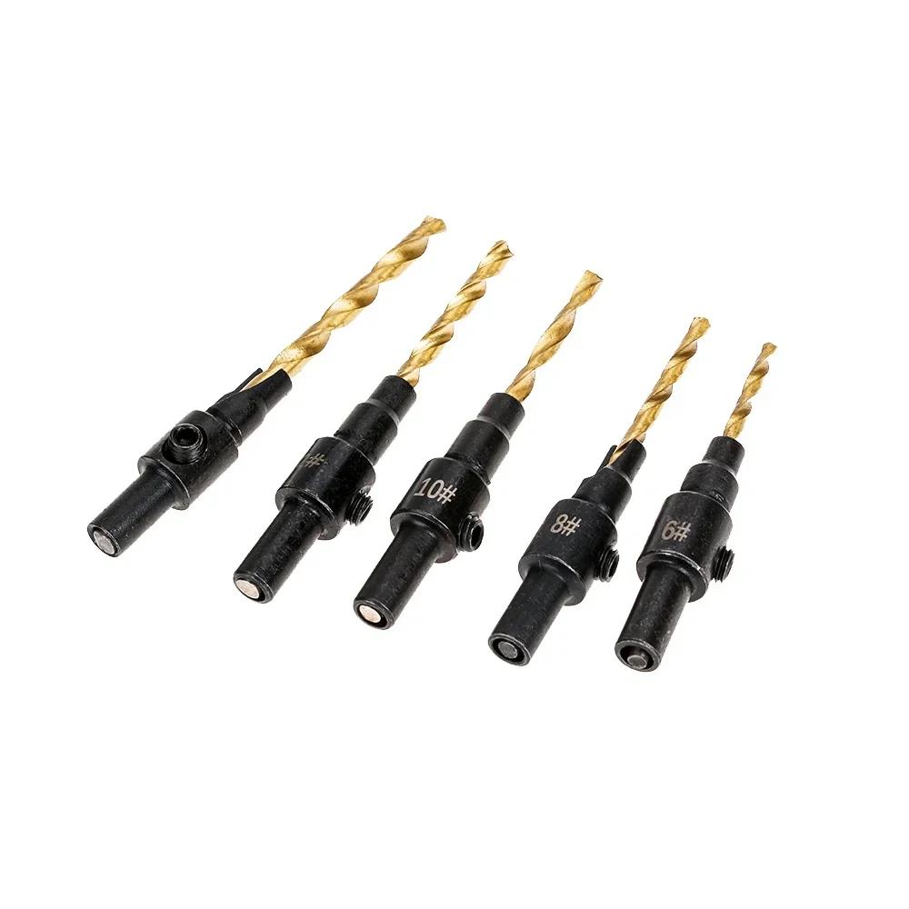 5PCS Countersunk Woodworking Drill Bit Set Drill Guide Holes for Screw Sizes #6 #8 #10 #12 #14 High Precision Tools