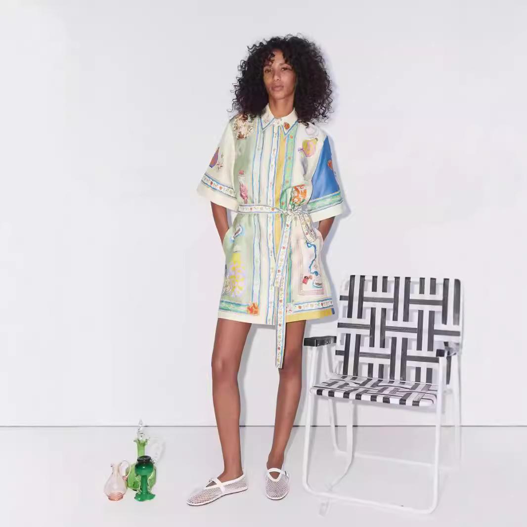 Europe and America 2026 New Casual Fashion Printed Shirt Cardigan Temperament Versatile Dress S