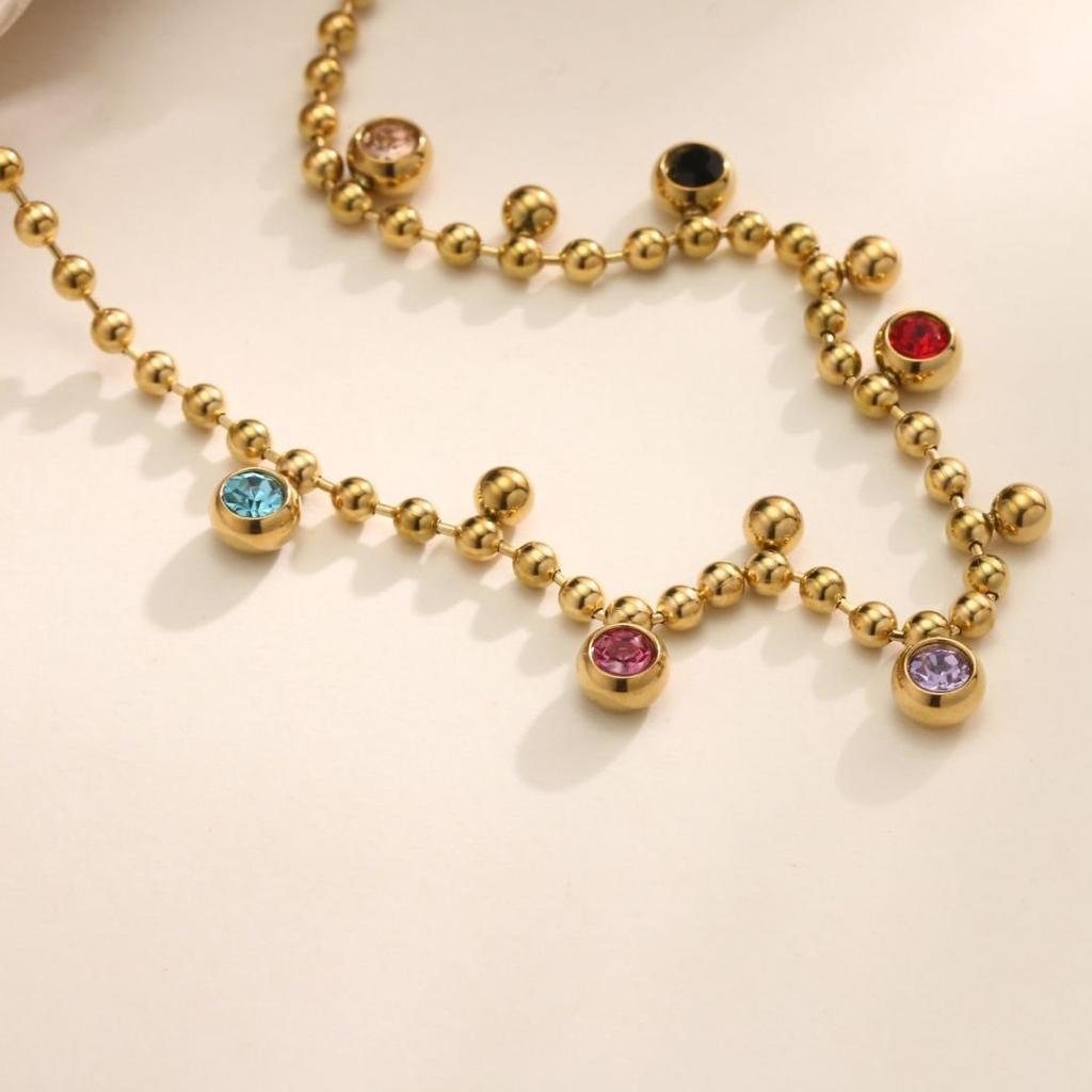 New Trendy Women's Necklace Vintage Simple Gold Stainless Steel Zircon Pendant Necklace Fashion Gift Jewelry for