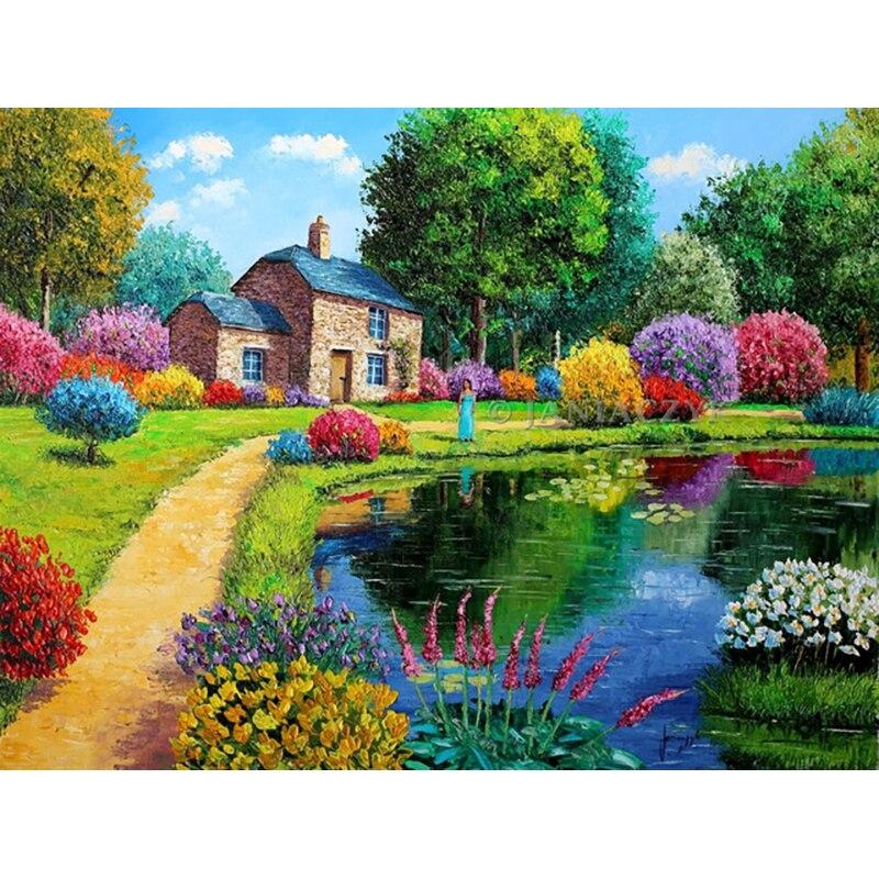 Ny DIY 5D diamantmaleri Scenic Lake Diamond Brodery Scenery Cross Stitch Full Rund Drill Mosaikk Home Decor Gift
