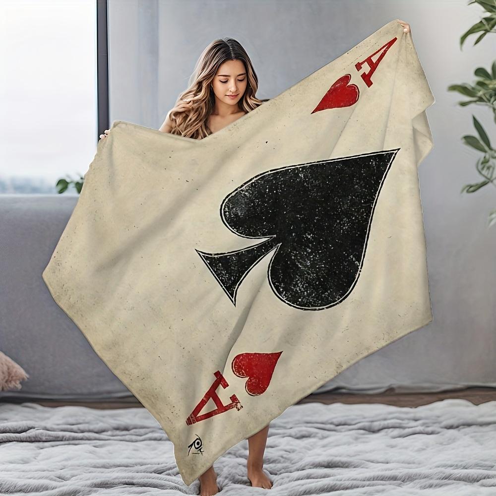 Black Jack Playing Cards Flannel Printed Blanket Suitable for All Seasons Suitable for Living Room Office Sofa and Travel