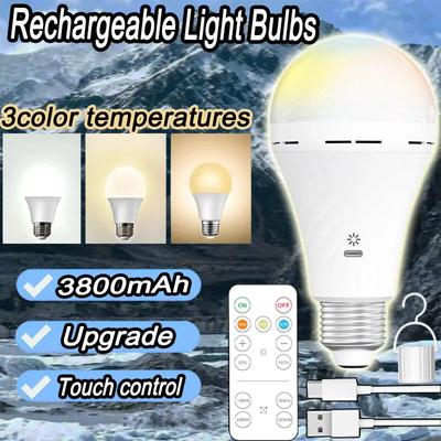 Latest 10W Light Bulb USB C Rechargeable with Remote Control Battery Powered Light Bulb E27 Touch Control Dimmable LED Bulb