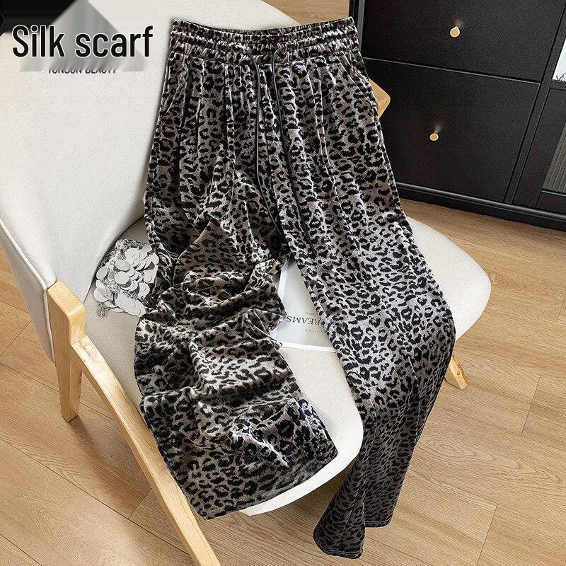 

Sylbasher Women s High-Waist Drawstring Leopard Print Wide-Leg Pants XL
