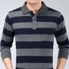 Camisas polo listradas masculinas da moda, novas camisas polo coreanas para negócios, primavera/outono, casuais, manga comprida, bolsos na lapela, roupas masculinas, tops de algodão, 2025