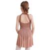 Girls Sleeveless Round Collar Shiny Rhinestone Decorated Backless Lyrical Dance Dress Performance Gown
