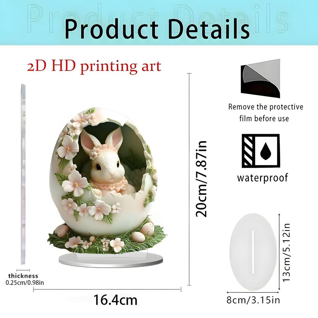 Easter Bunny 2D Acrylic Star Moon Eggshell Desktop Ornament