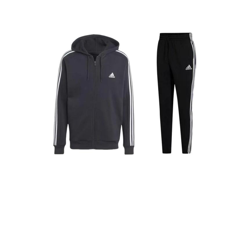 

Adidas Комплект из флиса с 3 полосками, капюшоном и молнией на всю длину, и брюк для активного отдыха для мужчин, черный GK8995+IB4029 S