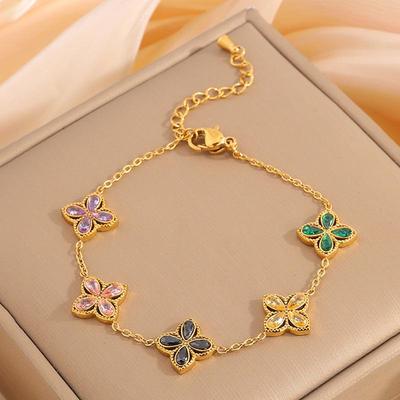 New Fashionable Zircon Lucky Grass Bracelet for Women's Niche Leaf Grass Bracelet Light Luxury Luxury and High Sense Bracelet