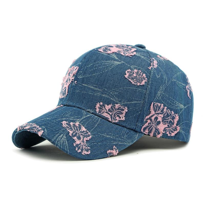 Women Jacquard Flower Cap Outdoor Sun Hat Denim Baseball Cap