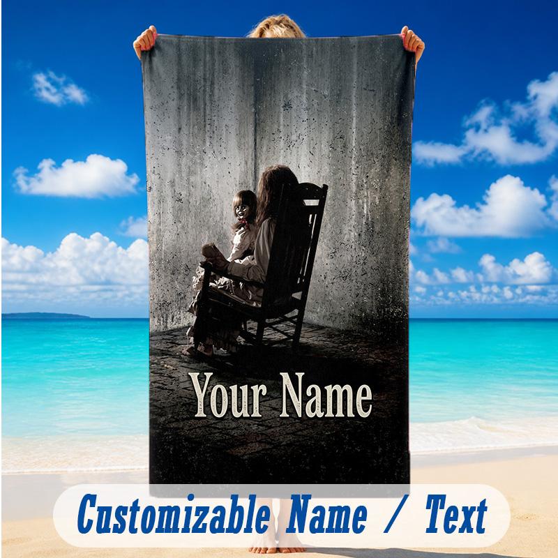 Beach Towel Custom Name Text, Quick Dry Large Towel For Beach HomeThe Conjuring Annabelle