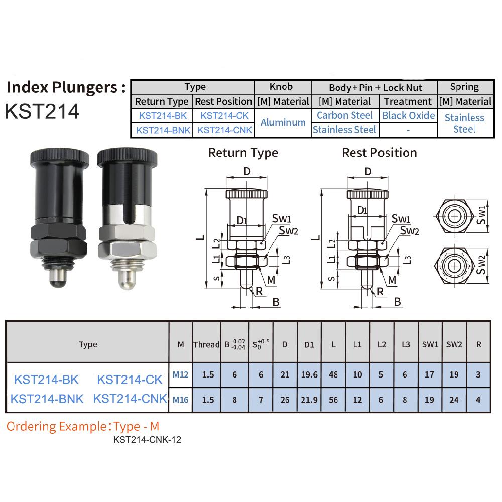 1 Stück Einpressbarer Kugeliger Federdruckbolzen KST214 Edelstahlfeder Selbstsichernder Knopf Rückstellknopf Federdruckbolzen Indexierbolzen