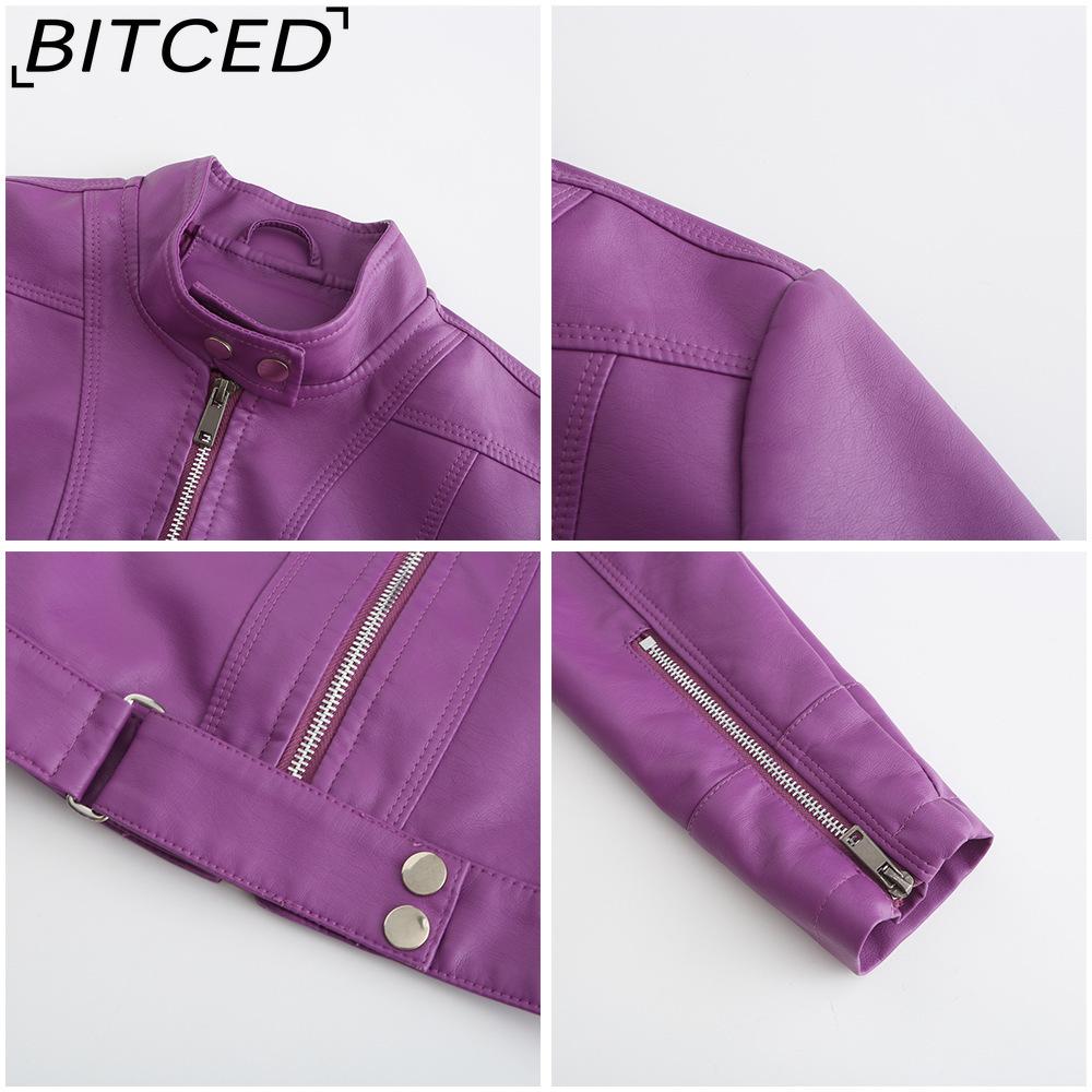 BITCED Lightweight Leather Jacket - Short-Sleeved Spring/Fall Stand-Up Collar Women's Leather Jacket