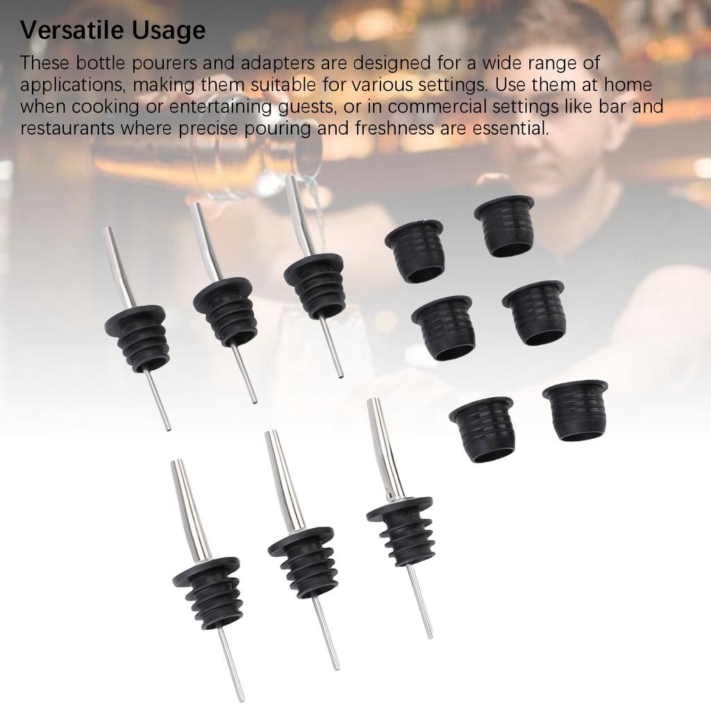 Spirituosen Ausgießer und Adapter Edelstahl Silikon 6 STK Flaschenausgießer mit Hals und 6 STK Adapter