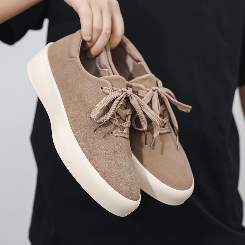 Men's Suede Platform Casual Shoes Lace-up Lightweight Soft Sole Walking Shoes