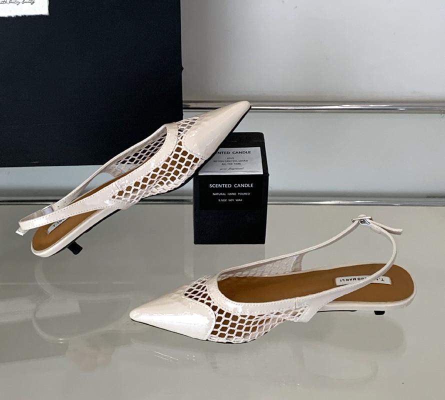 Mesh Low Heeled Sandals Sexy Pointed Toe Elegant Mule Shoes Summer Fashion Party Dress Shoes Pumps for Ladies  Designer Sandals