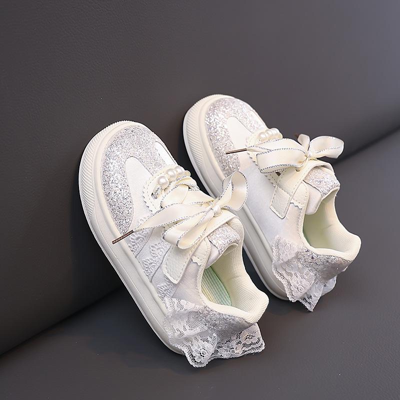 Girls' shoes Princess shoes Spring 2025 new lightweight soft-soled bow children's sports shoes Dexun shoes