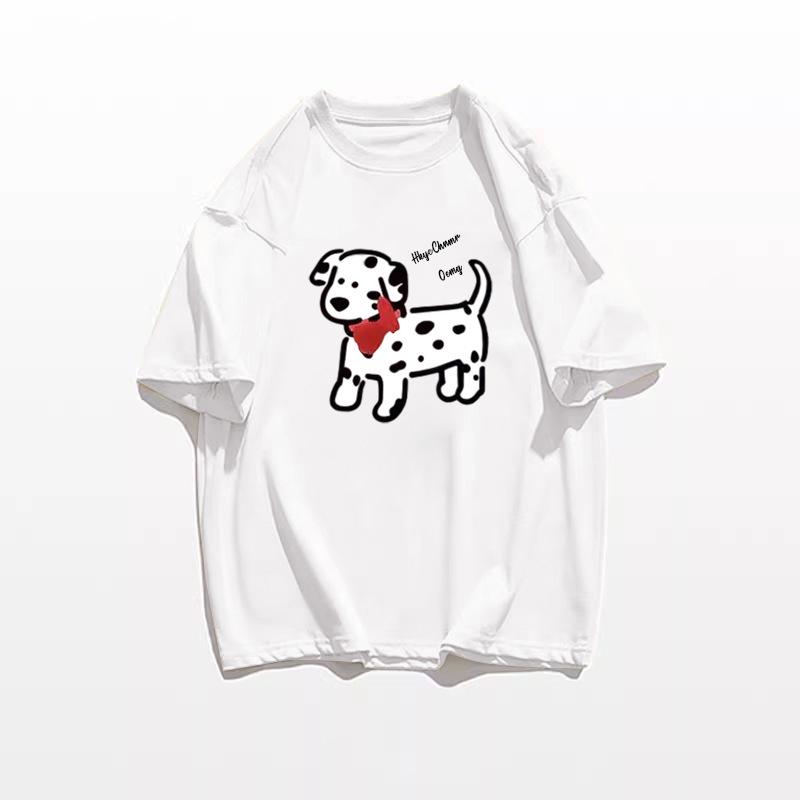 

Женская летняя шикарная ретро футболка с коротким рукавом серого цвета с далматинским принтом в гонконгском стиле 3XL белый