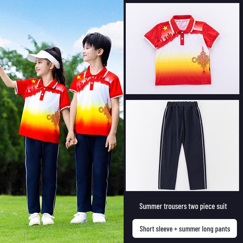 Kinder Sportbekleidung Dreiteiliges Set für Frühling/Herbst: Grundschul- & Kindergartenuniform im chinesischen Stil