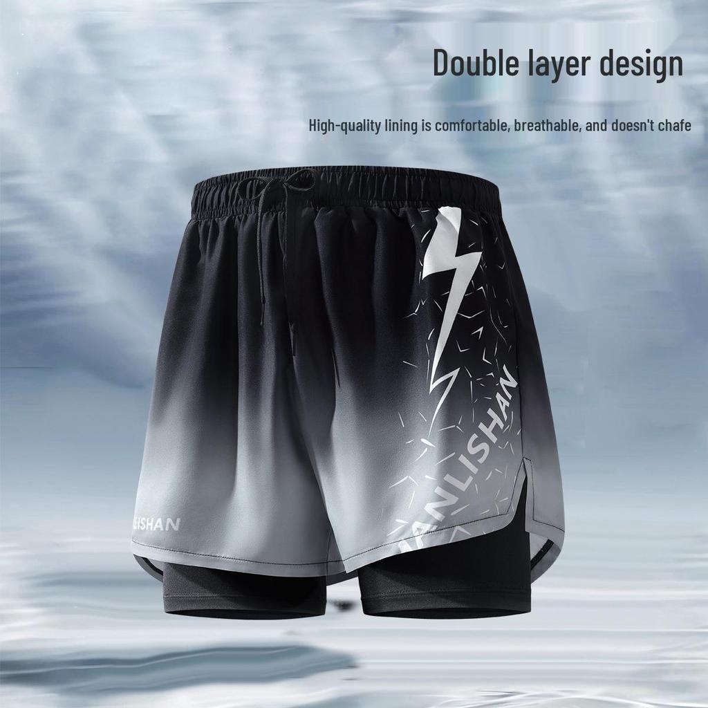 Men's Quick-Dry Double Layer Swim Trunks - Anti-Embarrassment Printed Beach Boxer Briefs