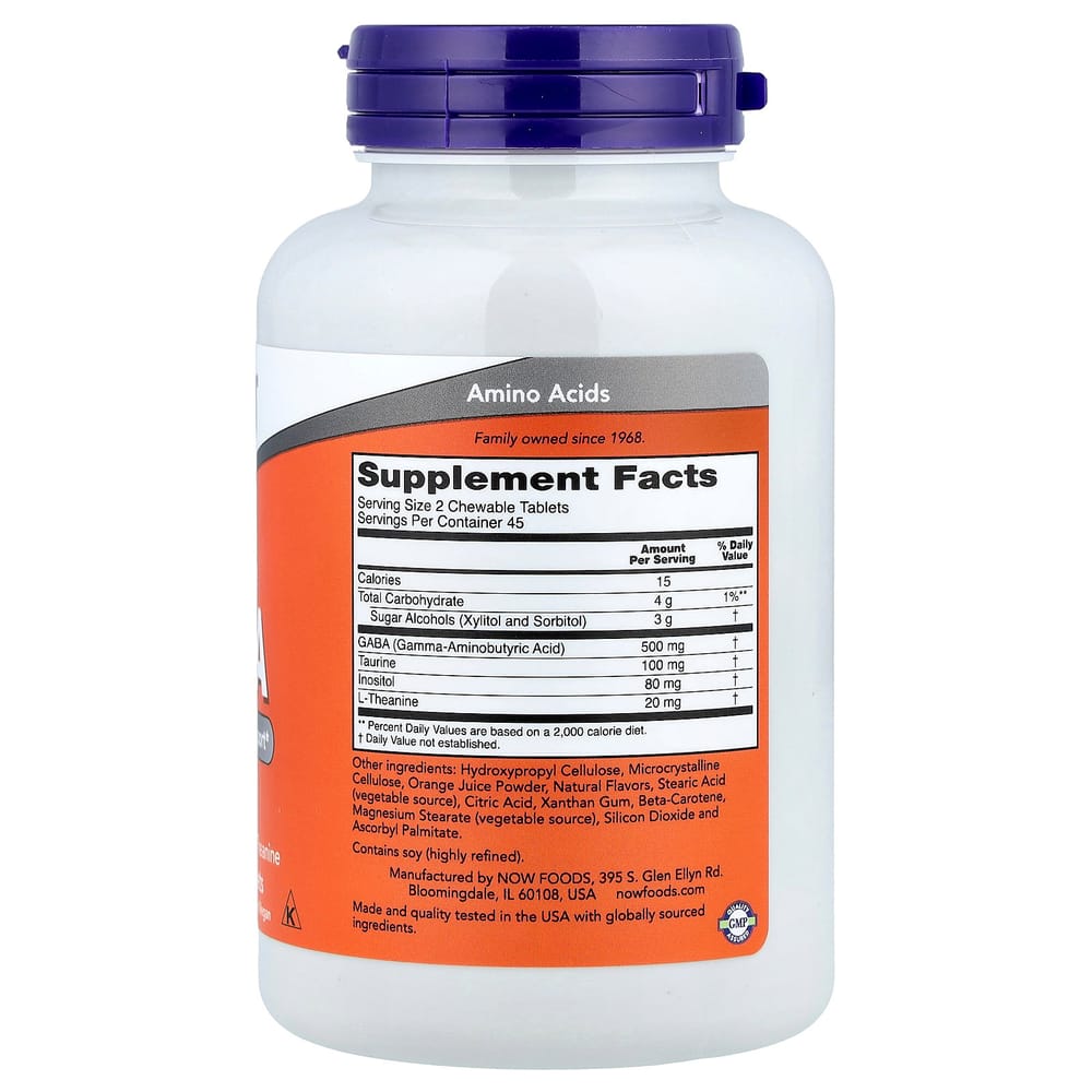 NOW Foods Chewable GABA, Orange Flavor, 90 Tablets