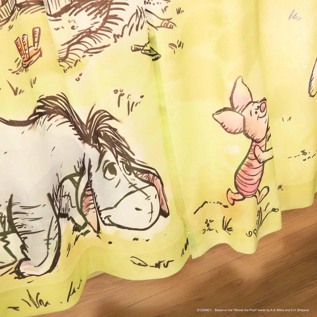 MORIPiLO Disney Lace Curtains Winnie the Pooh Connectable Art 100cm x 133cm Washable Cute Disney Character Goods Yellow Makura no Morishita - (Picture