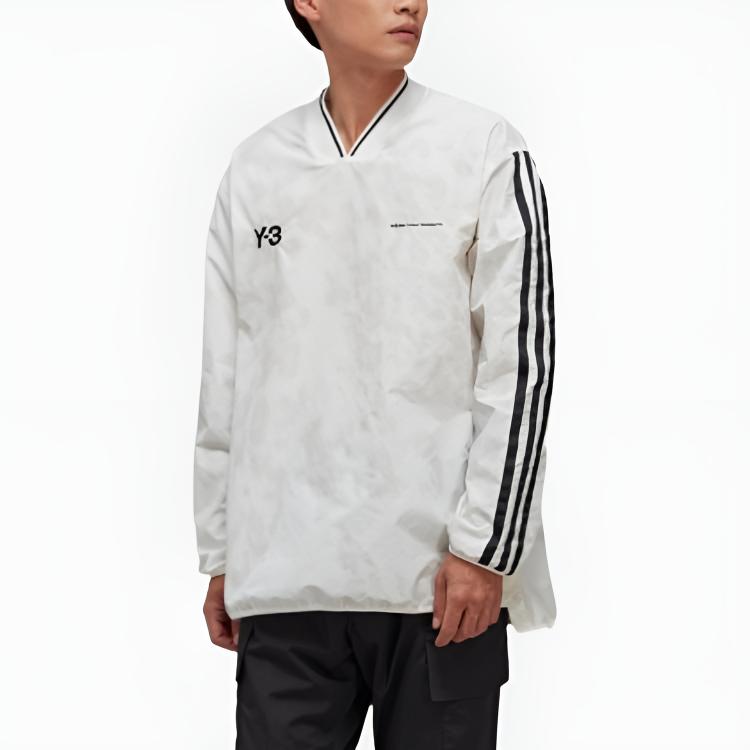 Y-3 FW22 Small Logo V-Neck Striped Long Sleeve T-Shirt Men Tops White HS9876