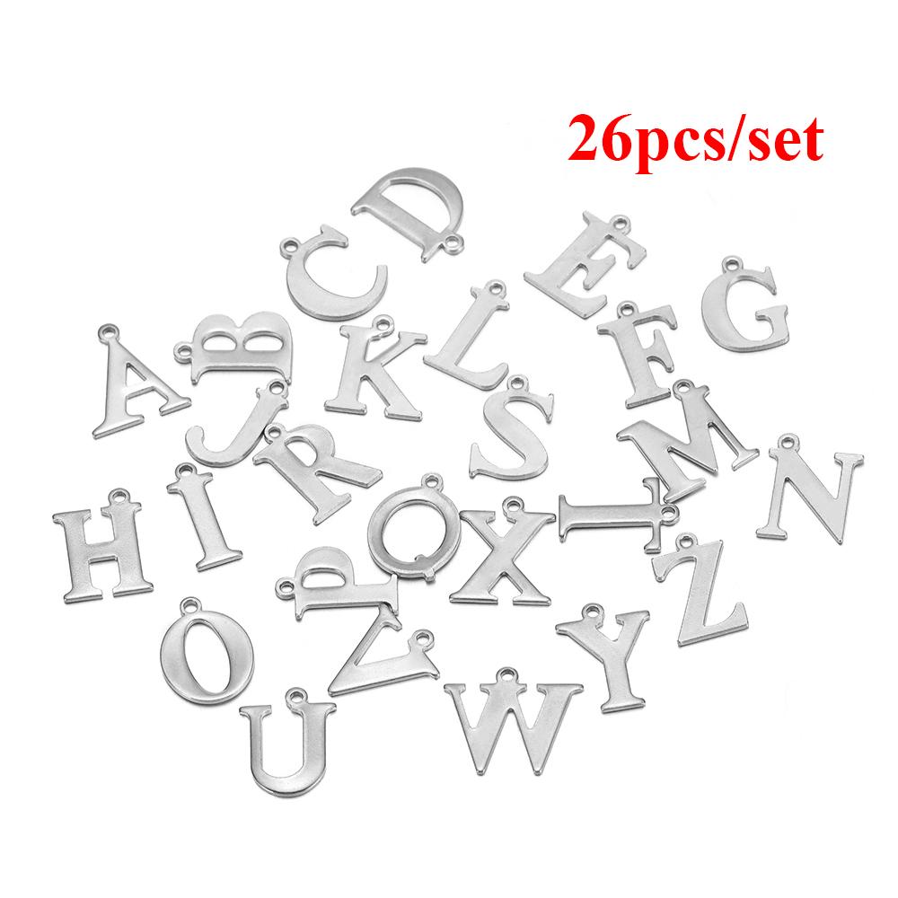 

50pcs Stainless Steel 26 Letter Pendant Alphabet Charms Necklace Pendant Bracelet Making Earring Findings DIY Name Jewelry