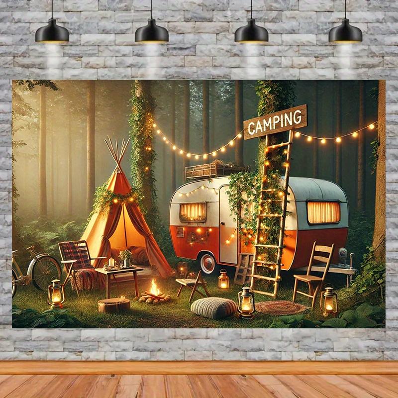 2D Plane, Camping Scene Background Flag - Polyester Material Wall Decoration Item