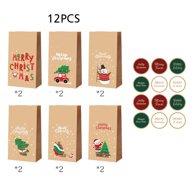 

12 шт. Упаковочные материалы Подарки Рождественские подарочные пакеты Печенье Мультяшный принт Вечеринка Упаковка Карман для конфет с 12 шт. Наклейками Праздник 12PC