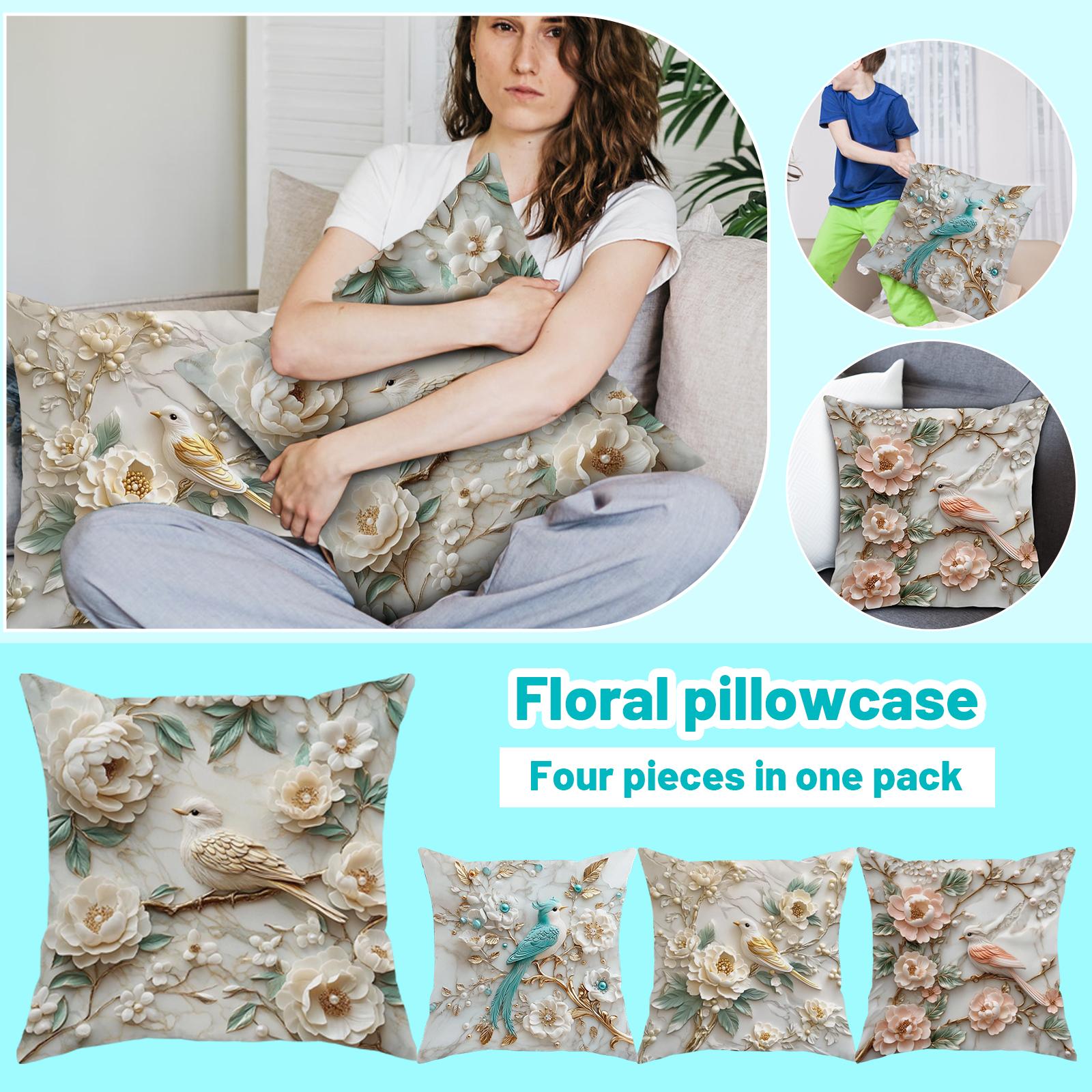 

4-piece Set Of Floral Cushion Covers Featuring Birdsong And Flower Patterns, High-end Home Sofa Decorative Cushion Covers One Size