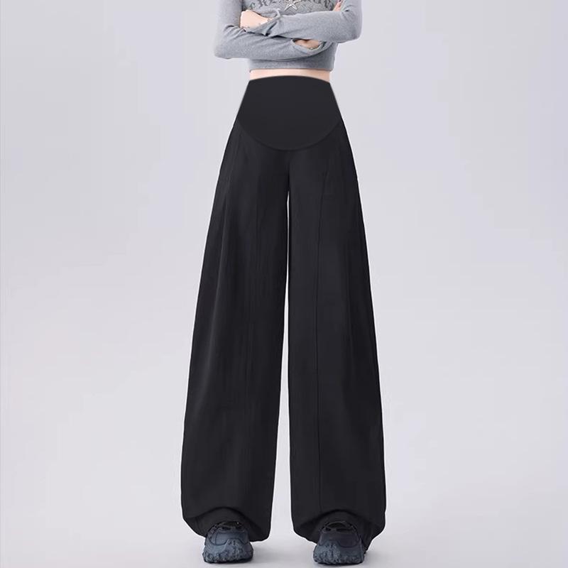 Spring/Summer Loose Fit Washed Cotton Wide-Leg Maternity Pants XL чёрный