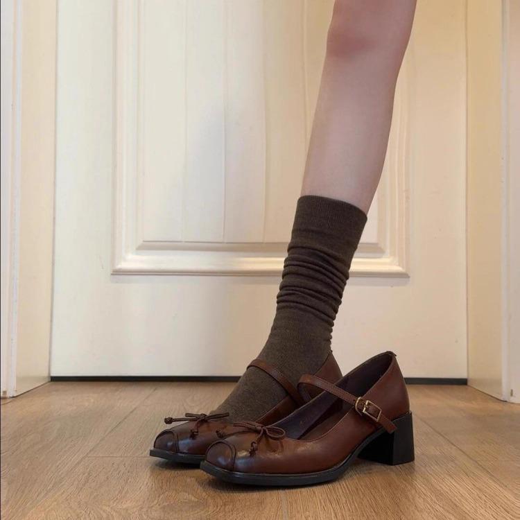 Sheepskin Version~ French Retro Square Head Thick Heel Mary Jane Shoes Women's College Style Is Beautiful and Not Tired Feet Shallow Mouth Small Le