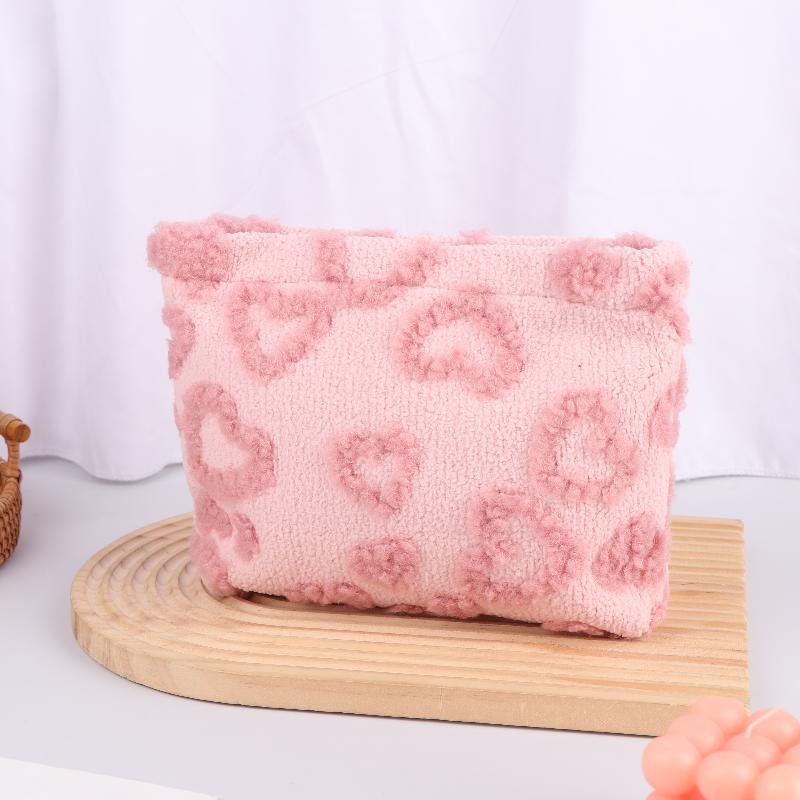 Plush Cute Love Makeup Bag Portable Skincare Product Lipstick Storage Bag Hand-Held Inner Bag Korean Brush Pencil Cases