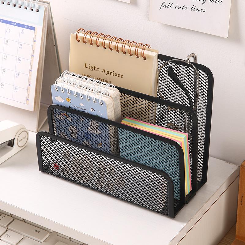 3 Layer Black Metal Mesh Document Tray Desk Organizer Notebook Stand for Office Desktop Storage Supplies