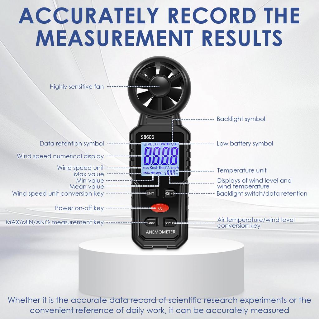 Handheld Wind Gauge Digital Anemometer with LCD Backlight Wind Speed Air Velocity Measuring Portable for Sailing
