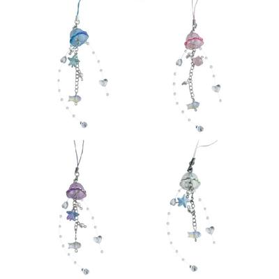 Fashionable Jellyfish Phone Charm Featuring Crystals Star and Pearls Portable Trendy Accessory for Daily Use Items