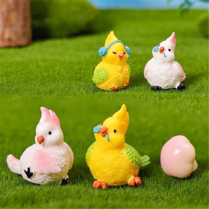 Parrot Figurines Mini Parrot Decors Waterproof Toy Playsets Miniature Doll Garden Figurines Cake Toppers Parties Favor