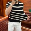 Summer Breathable Versatile Short Sleeve Slim Fit T-Shirt Casual Textured Thick Stripe Trendy Men's Knitwear