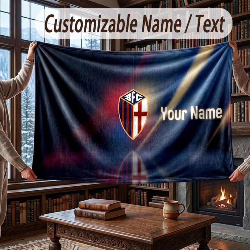 Custom Name Flannel Throw Blanket Bologna FC Pattern Warm Home Decoration