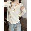 V Neck Chic Slightly Fat Sister Belly-Covering Long Sleeve T-Shirt