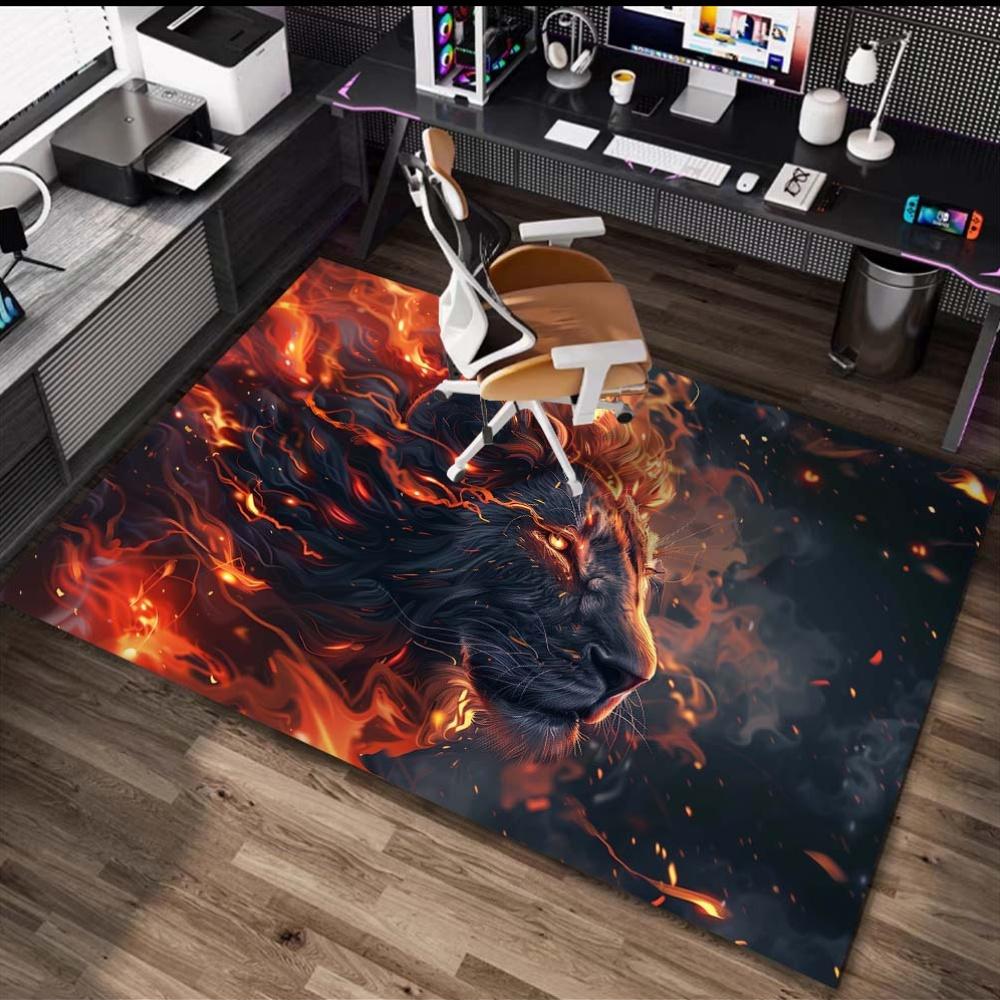 Flannel Printed Fire Wolf Rug Fantasy Animal Design Living Room Carpet Soft Fleece Floor Mat Modern Home Decor Unique Area Rugs