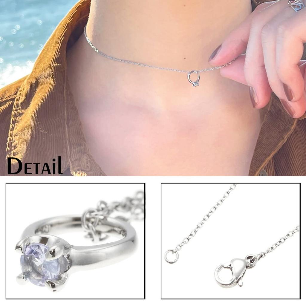 Surgical Stainless Steel Natural Stone Baby Ring Necklace Birthstone Metal Hypoallergenic [Piena] Women's (May Emerald)