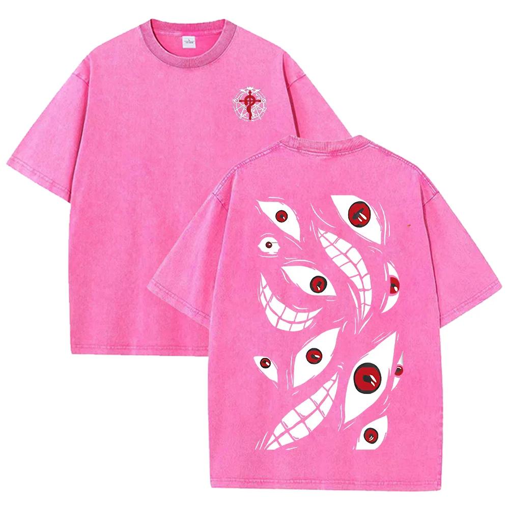 2026 Vintage Washed Black Dark Horror Eye Graphic T Shirt Distorted Grin Monster Print Oversized Men Casual Short Sleeve Tee