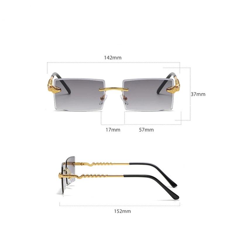 Rimless Rectangular Sunglasses Men Fashion Vintage Twisted Snake Leg Gradient Shades Women Luxury Brand Design Eyewear