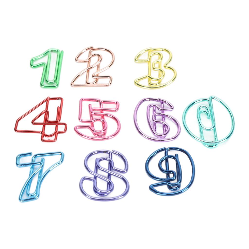 100Pcs Number Shape Paper Clips Funny Cute Rich Colors Bookmark Strong Clamping Fancy Paperclips