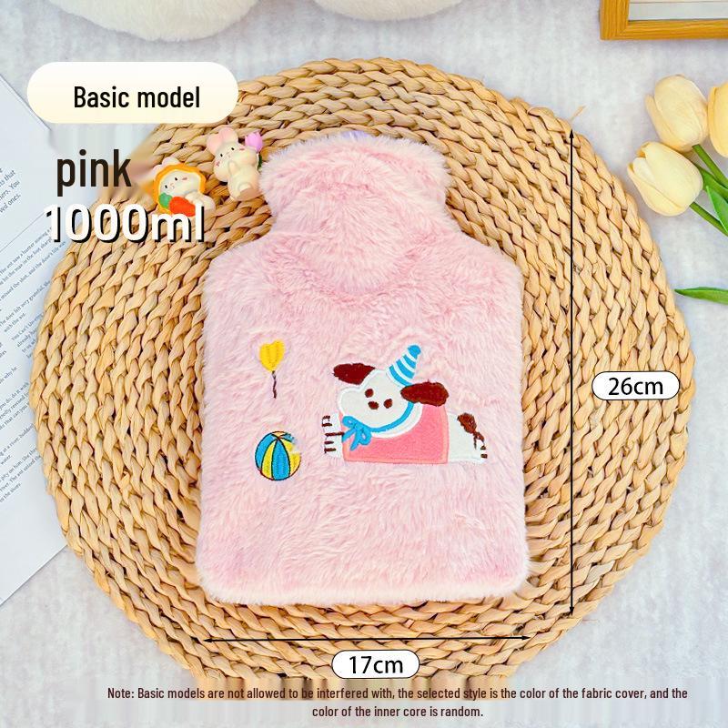 1200ml Cute Embroidered Hot Water Bottle with Plush Insertable Hand Warmer for Winter